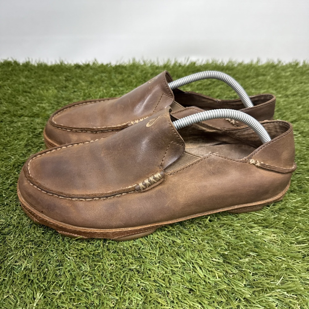 OluKai Moloa Leather Slip On Loafers Ray Toffee Mens Size 10 Casual Shoes 10128